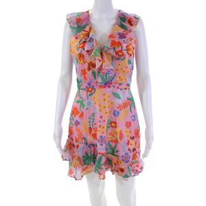 Saloni Women's V-Neck Sleeveless Ruffle Tiered Mini Dress Floral Size 6